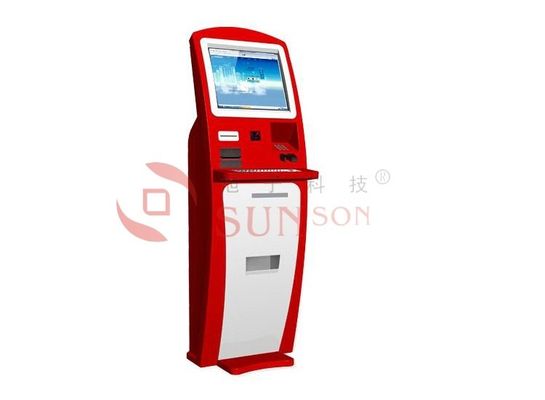 Sistema de información derecho del quiosco del piso rojo con el lector del código de barras del EPP QR
